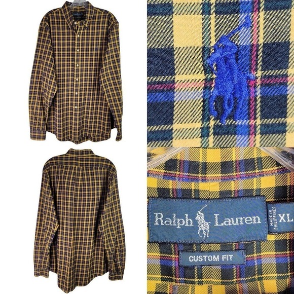 Polo Ralph Lauren Shirt Oxford Men's Size XL LS Button Down Yellow Plaid - Picture 1 of 9
